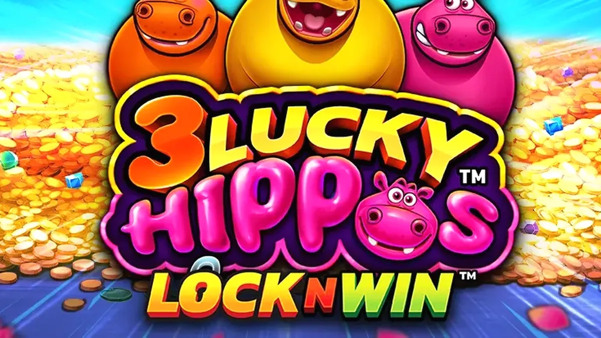 Tampilan antarmuka game slot 3 Lucky Hippos di perangkat seluler