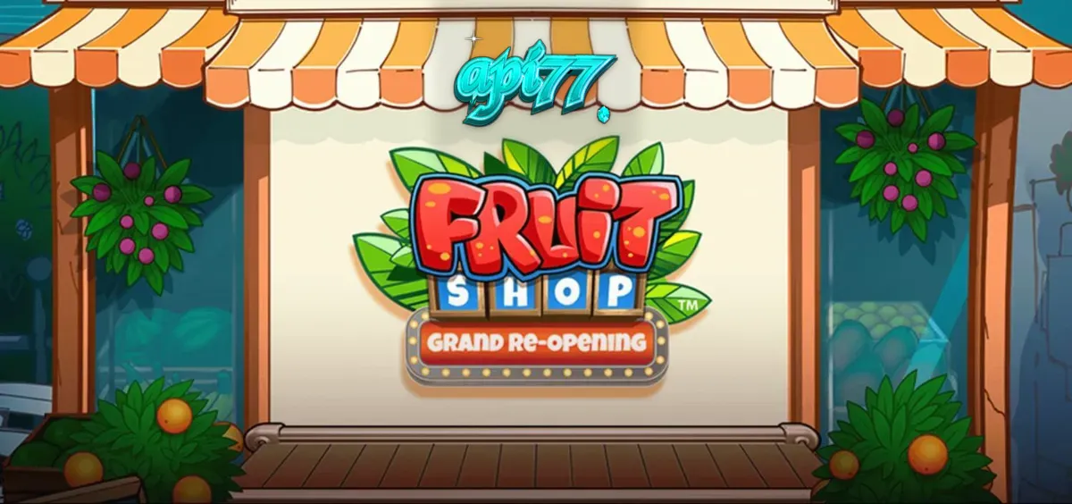 Tampilan visual slot Fruit Shop Grand Re-Opening dengan simbol buah yang cerah